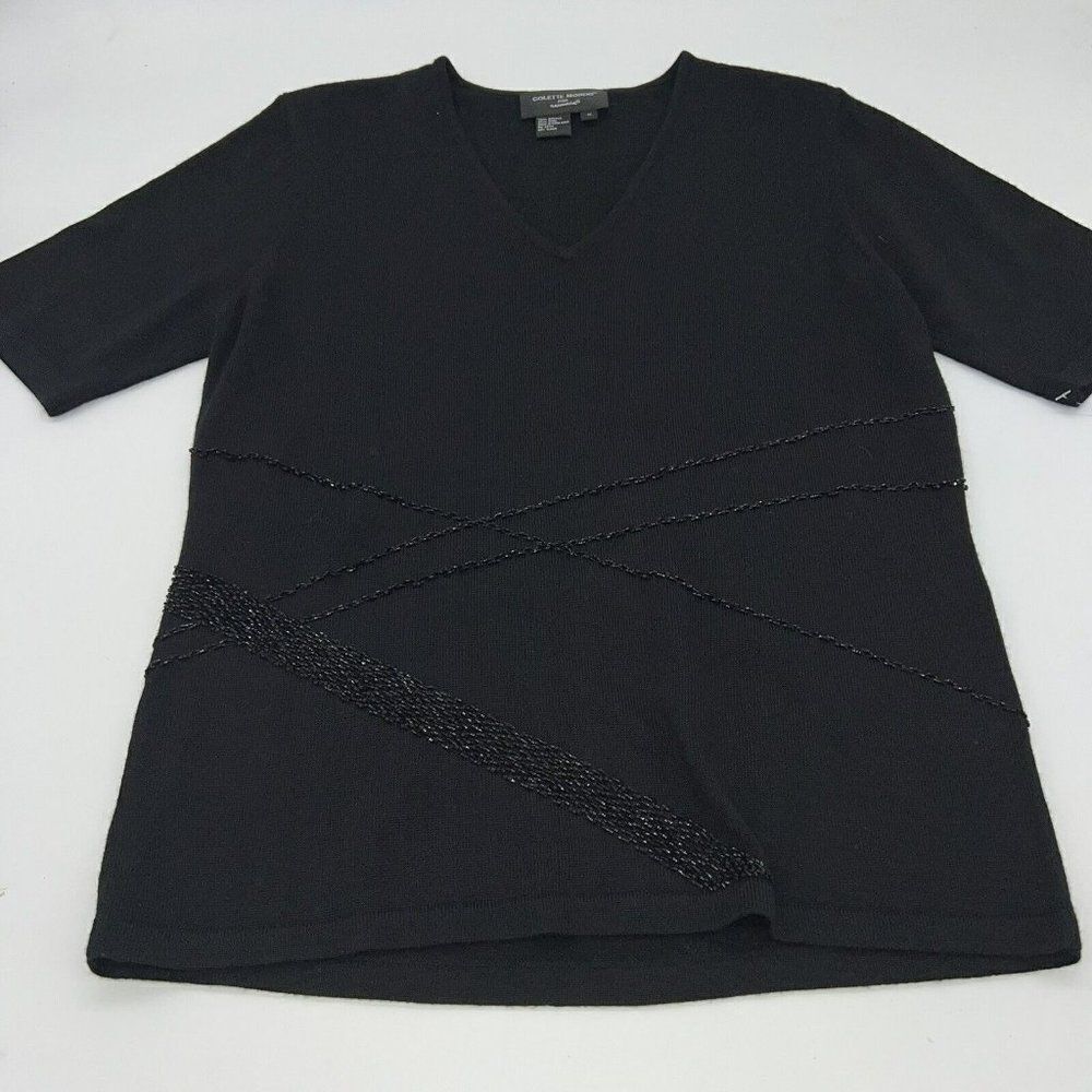 Colette Mordo Black Sequin Blouse Size Medium Wool Blend